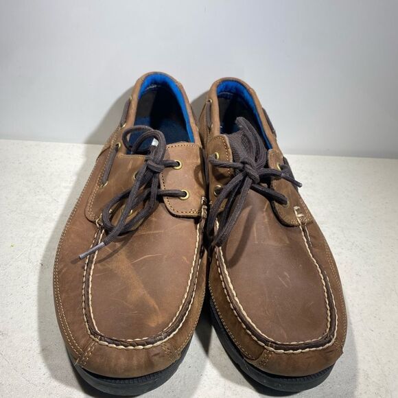Timberland Mens Size 13 Two-Eye Brown Leather Deck Shoes Lace Around - Picture 3 of 8